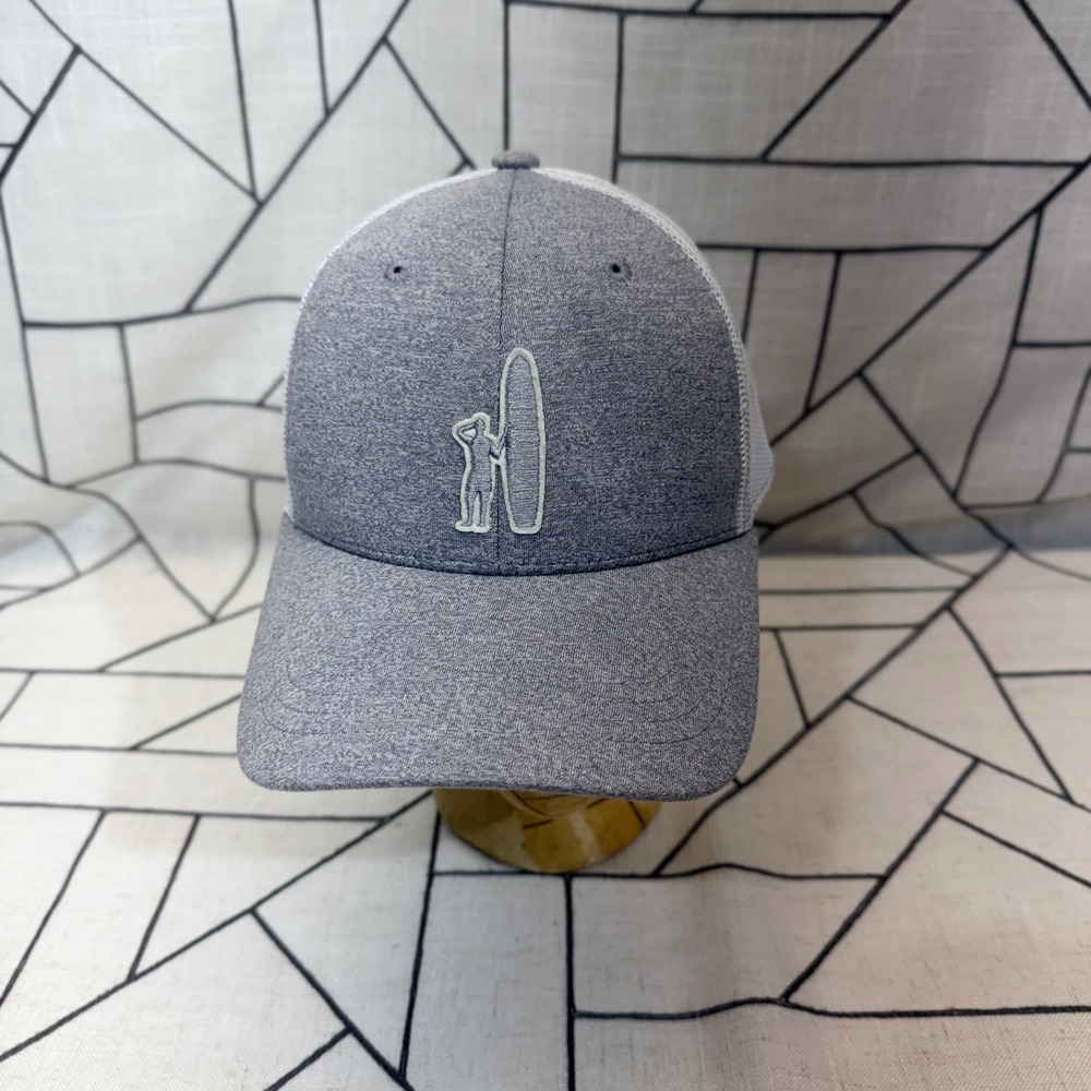 Johnnie-O Trucker Hat OS Grey White Surfer Logo Embroidered Snapback Mesh Cap